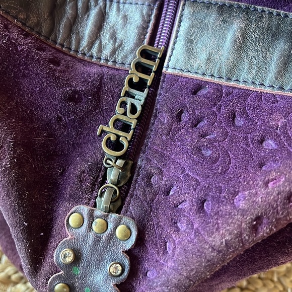 Charm & Luck Vintage 100% Leather Purple Suede Slouchy Purse Y2K Handbag - Picture 5 of 16